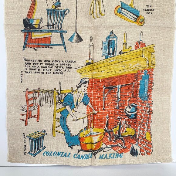 Colonial Candle Making Linen Tea Towel Vintage 27" X 16.5" Rustic Kitchen - Picture 3 of 8